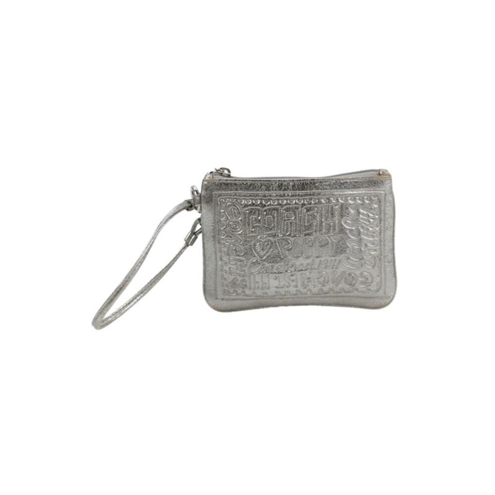 Coach Womens Poppy Embossed Leather Zippered Wristlet Silver